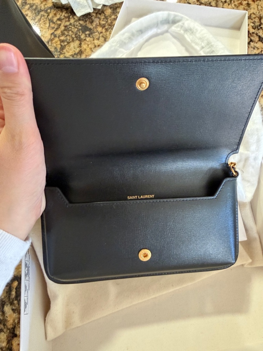 Saint Laurent Black Leather Crossbody Wallet with Gold YSL Logo- BRAND NEW - Picture 4 of 4